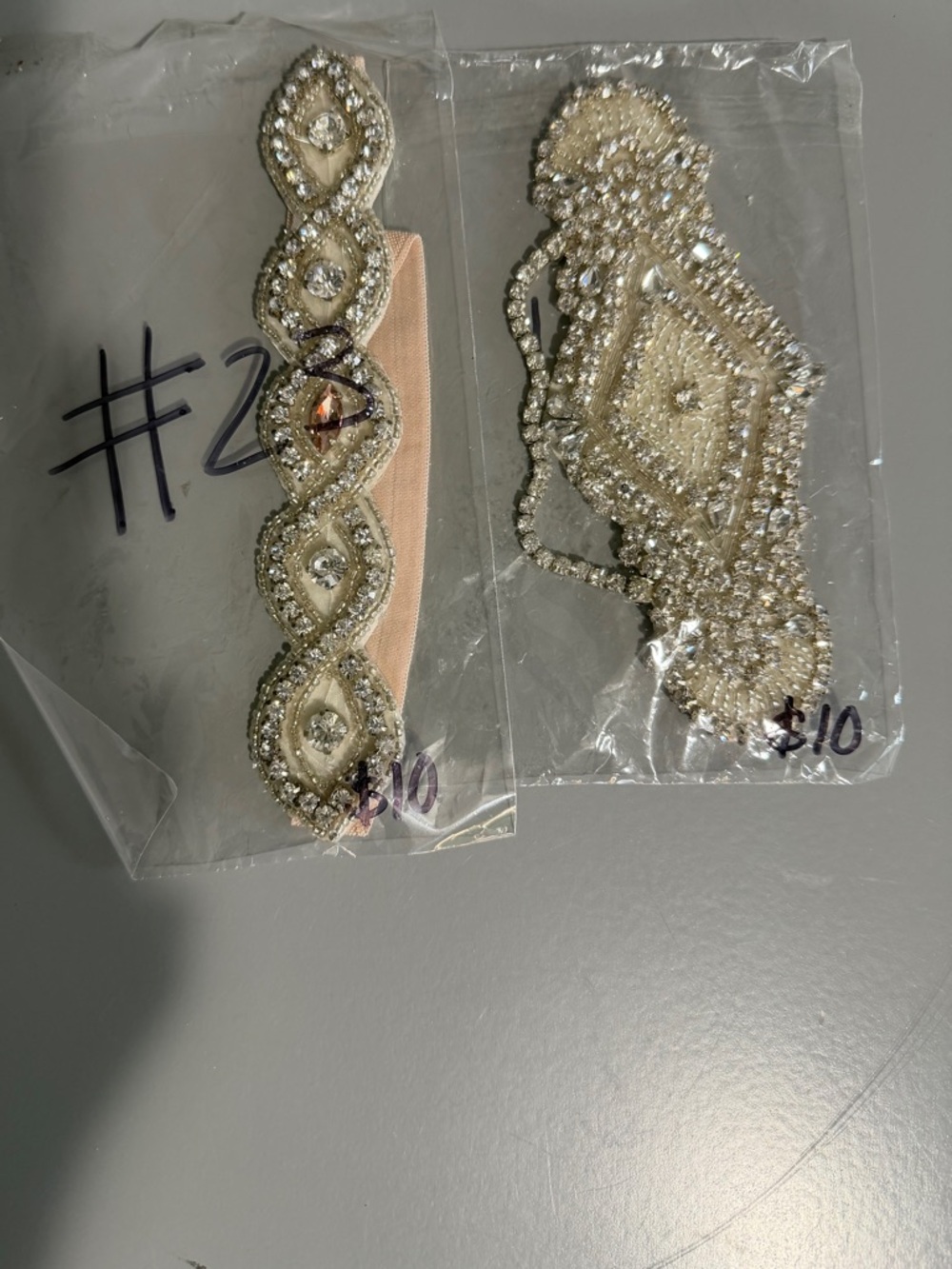 Beaded Rhinestone Bridal Sash Appliqués - Ivory & Silver